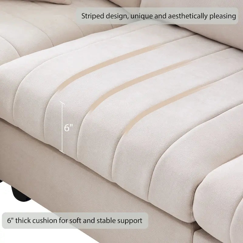 [VIDEO provided][New]89*79Modern Sectional Sofa with Vertical Stripes,2 Pillows,5-Seat Couch with Convertible Ottoman,Various C