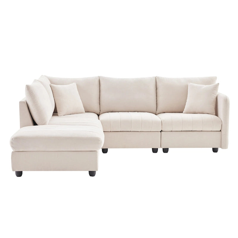[VIDEO provided][New]89*79Modern Sectional Sofa with Vertical Stripes,2 Pillows,5-Seat Couch with Convertible Ottoman,Various C