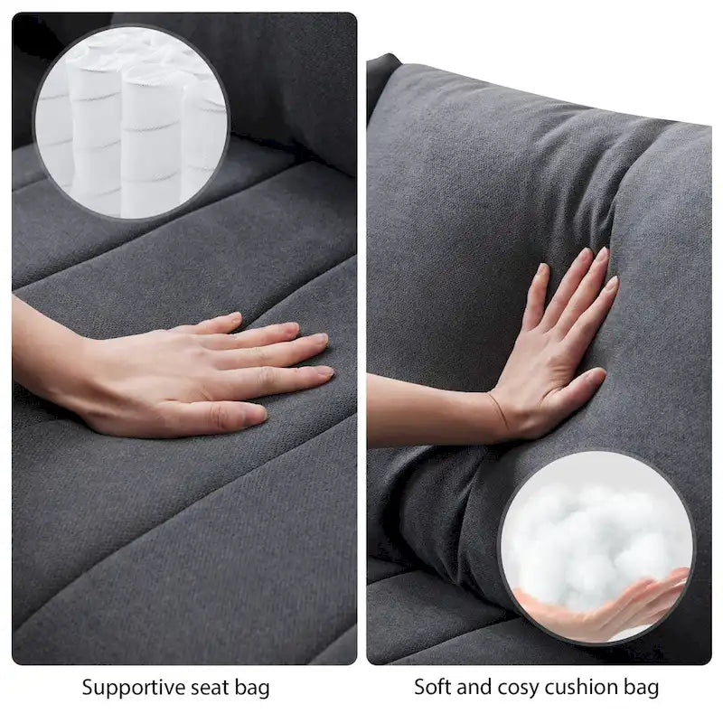 [VIDEO provided][New]89*79Modern Sectional Sofa with Vertical Stripes,2 Pillows,5-Seat Couch with Convertible Ottoman,Various C