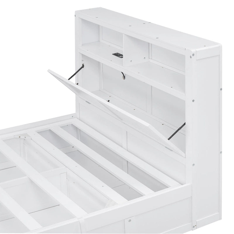 Wood Full Size Hydraulic Platform Bed with Storage LED Headboard, Charging Station and 2 Drawers, Gray