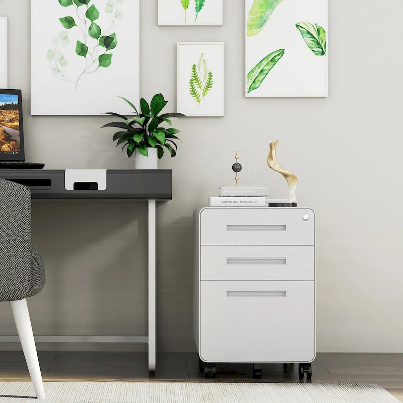 3-drawer Steel Filing Cabinets with Lock Mobile Under Desk Fully Assembled Cabinet