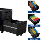3-drawer Steel Filing Cabinets with Lock Mobile Under Desk Fully Assembled Cabinet