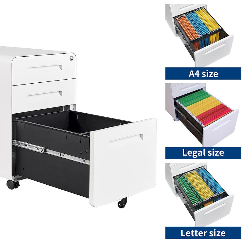 3-drawer Steel Filing Cabinets with Lock Mobile Under Desk Fully Assembled Cabinet
