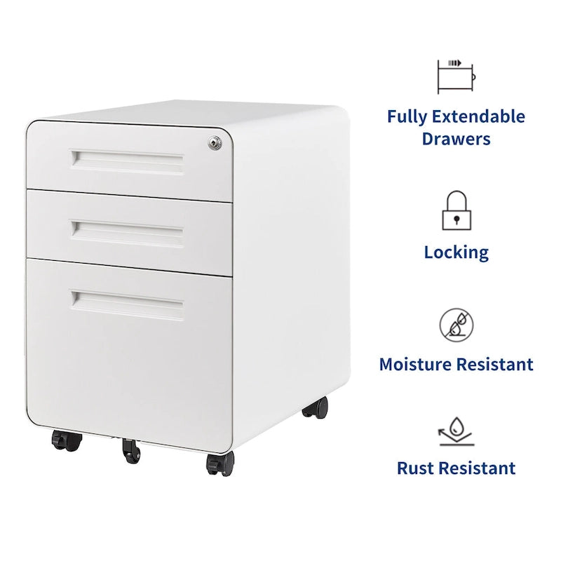 3-drawer Steel Filing Cabinets with Lock Mobile Under Desk Fully Assembled Cabinet