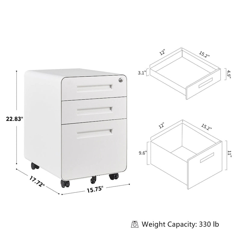 3-drawer Steel Filing Cabinets with Lock Mobile Under Desk Fully Assembled Cabinet