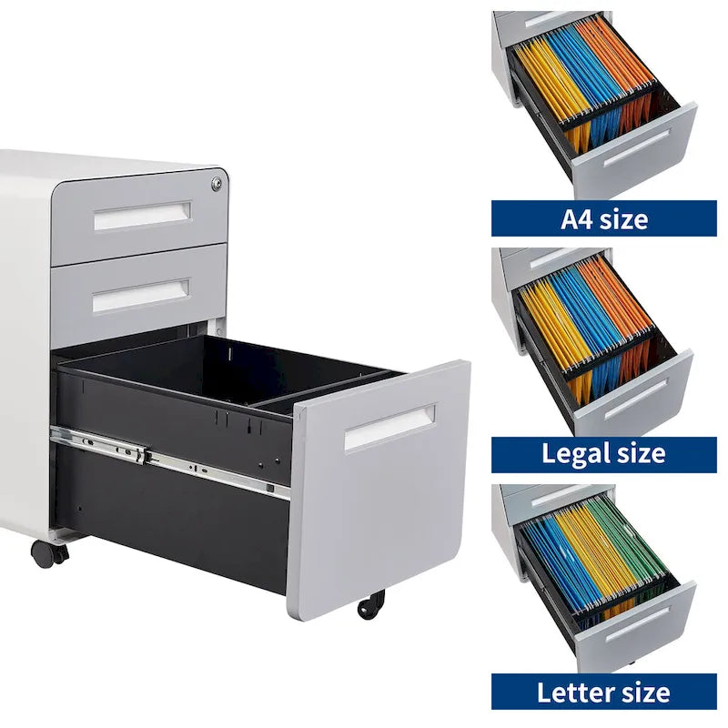 3-drawer Steel Filing Cabinets with Lock Mobile Under Desk Fully Assembled Cabinet