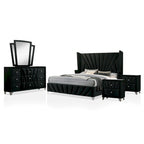 Ambrosia Glam Black Fabric Upholstered Nailhead 5-Piece Panel Bedroom Set by Furniture of America