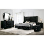 Ambrosia Glam Black Fabric Upholstered Nailhead 5-Piece Panel Bedroom Set by Furniture of America
