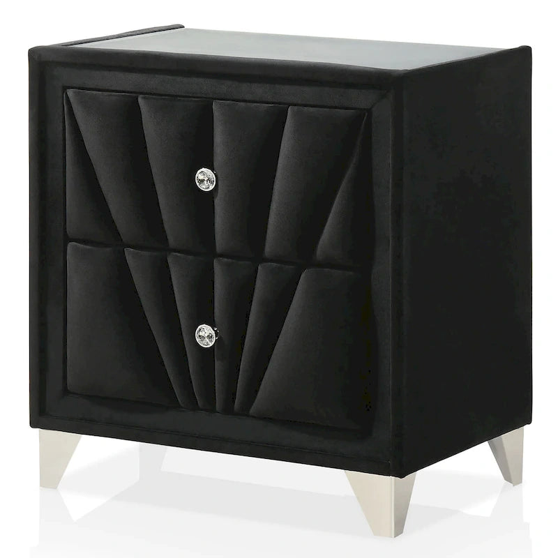 Ambrosia Glam Black Fabric Upholstered Nailhead 5-Piece Panel Bedroom Set by Furniture of America