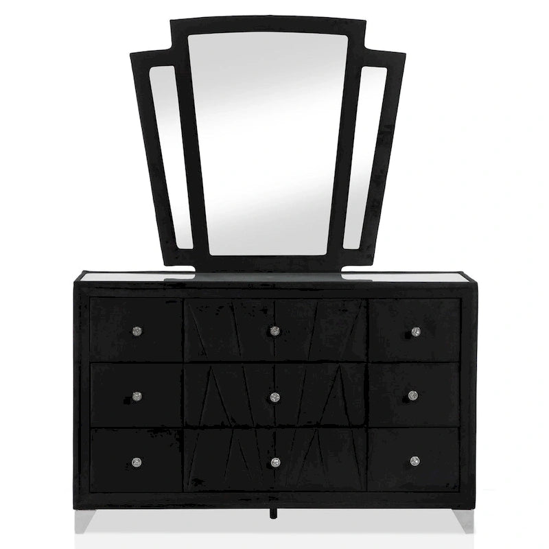 Ambrosia Glam Black Fabric Upholstered Nailhead 5-Piece Panel Bedroom Set by Furniture of America