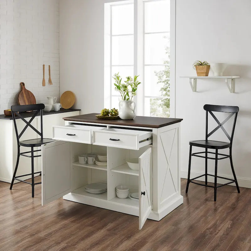 Clifton Kitchen Island W/Camille Stools - 50d x 47.75w x 36.25h