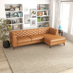 Florentina Modern Chesterfield Tufted Living Room Top Leather Corner Sectional Sofa in Cognac Tan