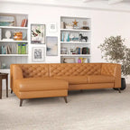 Florentina Modern Chesterfield Tufted Living Room Top Leather Corner Sectional Sofa in Cognac Tan
