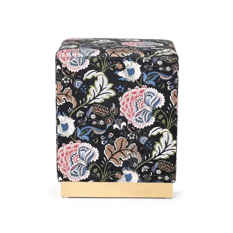 Adeco Square Velvet Ottoman Upholstered Stool Vanity Gold Plating Base