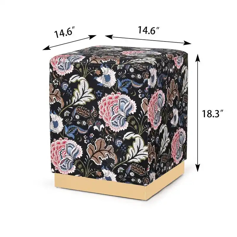 Adeco Square Velvet Ottoman Upholstered Stool Vanity Gold Plating Base