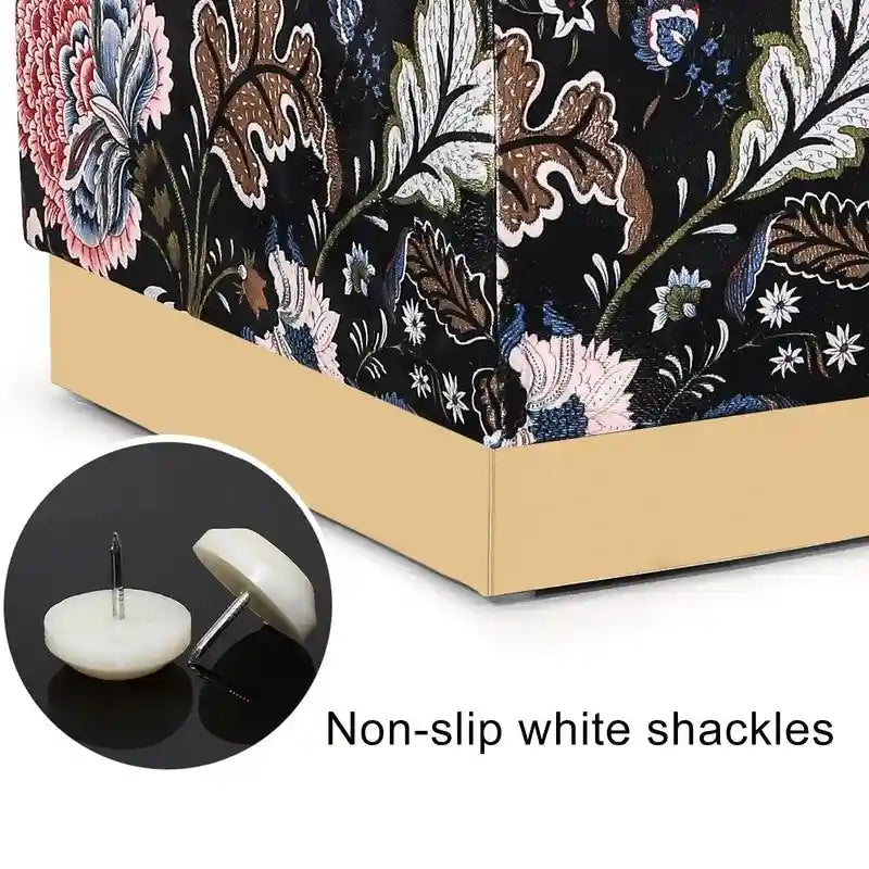 Adeco Square Velvet Ottoman Upholstered Stool Vanity Gold Plating Base