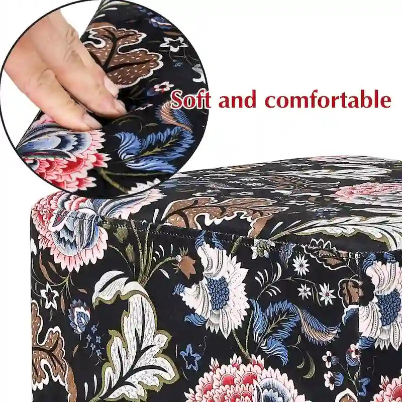 Adeco Square Velvet Ottoman Upholstered Stool Vanity Gold Plating Base