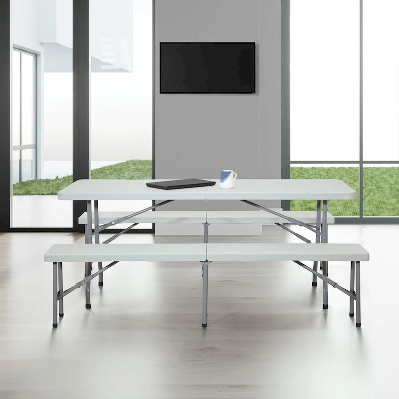 3 Piece Folding Table and Bench Set