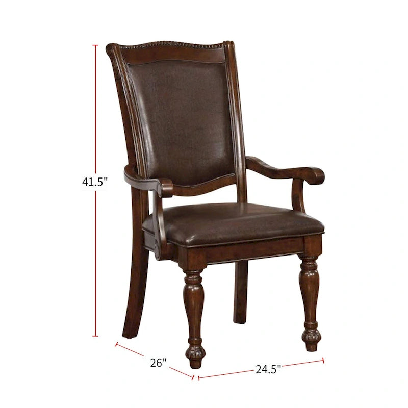 Set of 2 Leatherette Arm Chair in Brown Cherry and Espresso