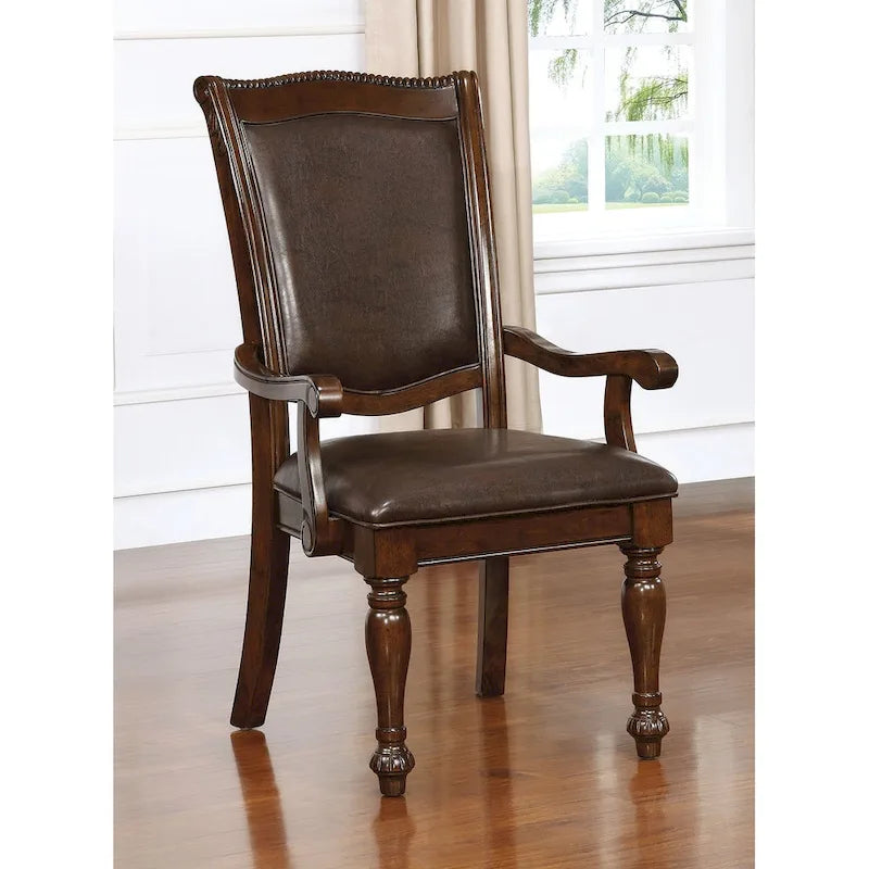 Set of 2 Leatherette Arm Chair in Brown Cherry and Espresso