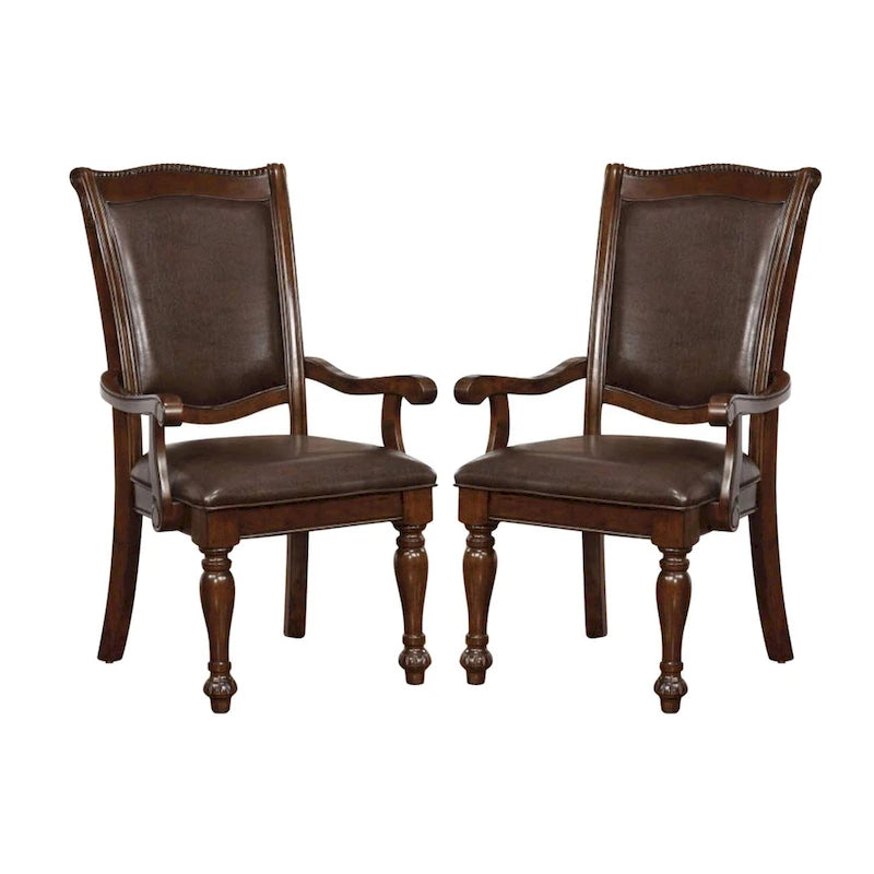 Set of 2 Leatherette Arm Chair in Brown Cherry and Espresso