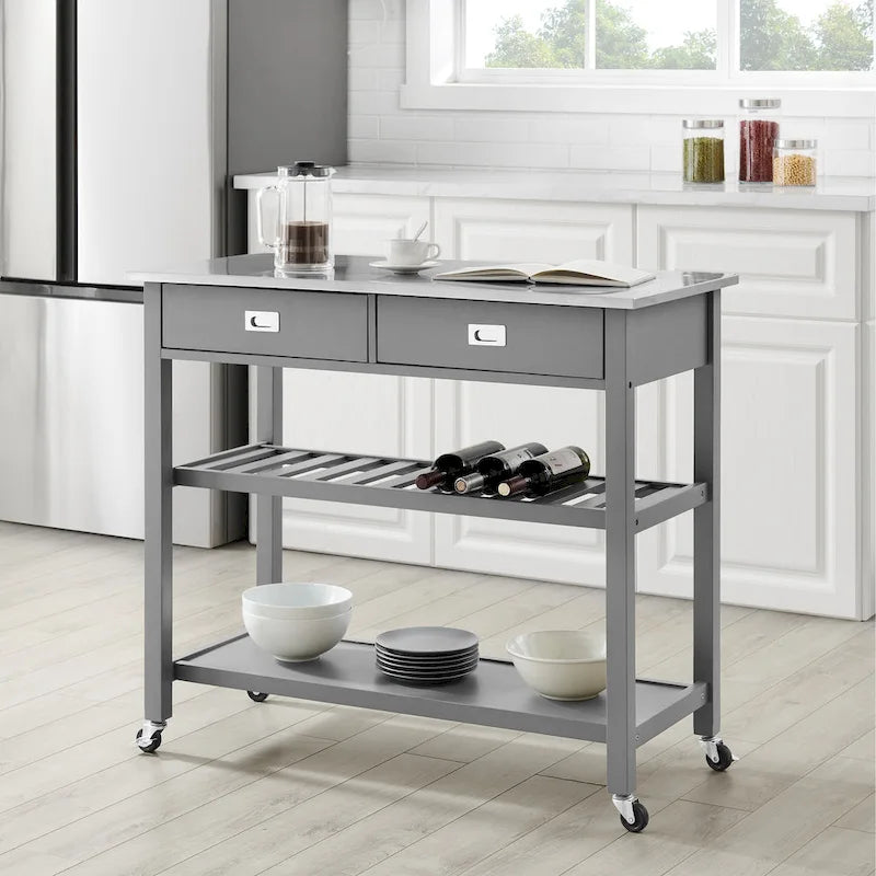  Chloe Stainless Steel Top Kitchen Island/Cart - 37H x 42W x 20D