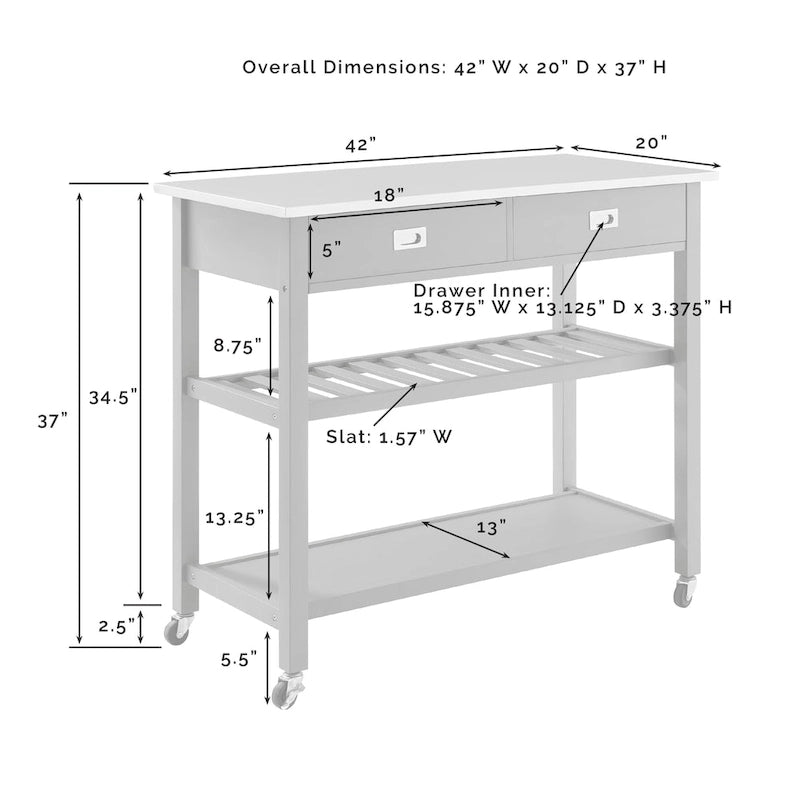 Chloe Stainless Steel Top Kitchen Island/Cart - 37H x 42W x 20D