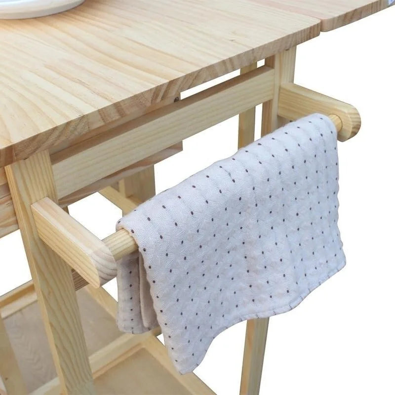 Square Solid Wood Folding Dining Cart with 2 Free Stools Natural