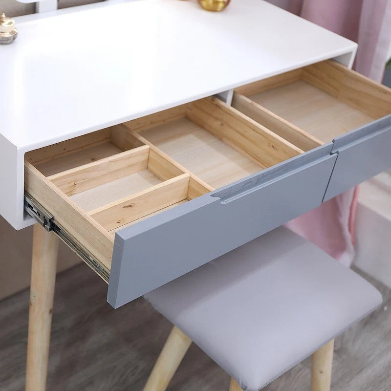 Modern Bedroom Vanity Table Set with Adjustable Brightness Mirror