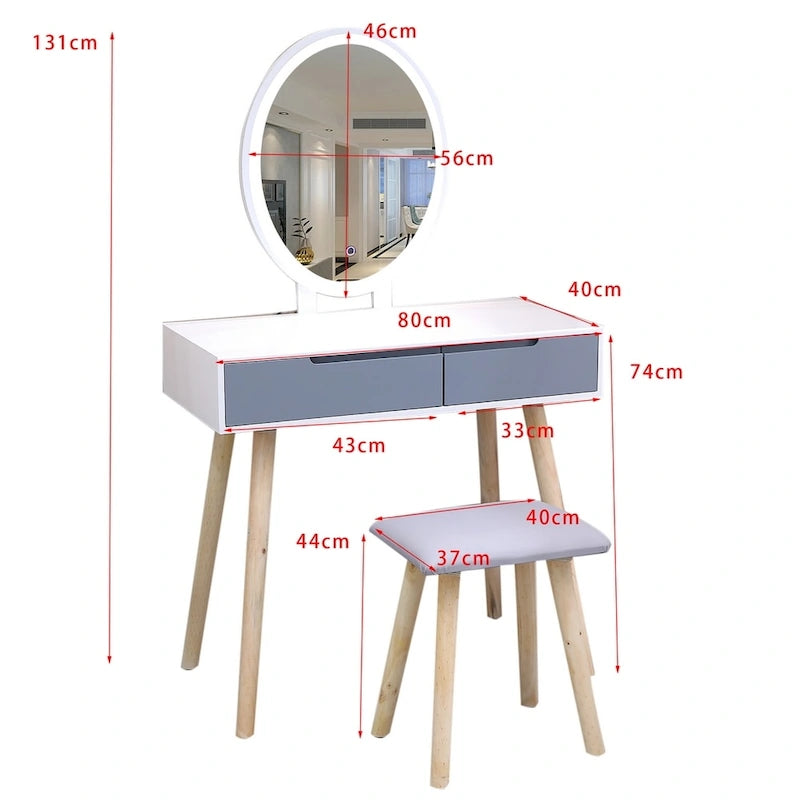 Modern Bedroom Vanity Table Set with Adjustable Brightness Mirror
