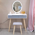 Modern Bedroom Vanity Table Set with Adjustable Brightness Mirror