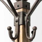 Lamda 22 x 75 Black Metal and Light Brown Wood Coat Rack - 22.0L x 22.0W x 74.5H