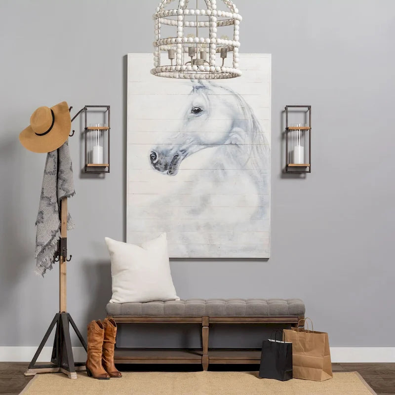 Lamda 22 x 75 Black Metal and Light Brown Wood Coat Rack - 22.0L x 22.0W x 74.5H