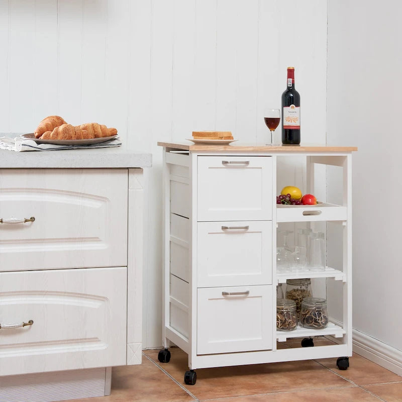 Rolling Kitchen Storage Cart with Large Storage Drawers and Shelves