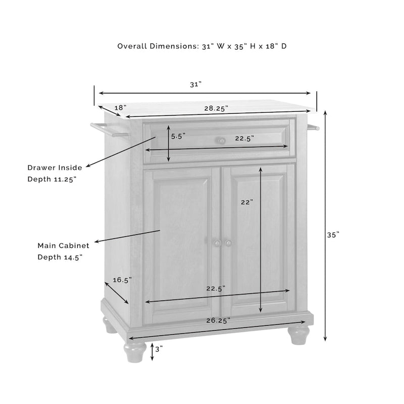 Cambridge Granite Top Portable Kitchen Island/Cart - 31W x 18D x 35H