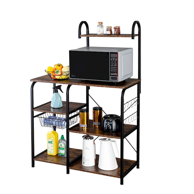 Kitchen Baker's Rack 35.5 Microwave Stand 4-Tier Spice Rack Organizer Workstation with 10 Hooks
