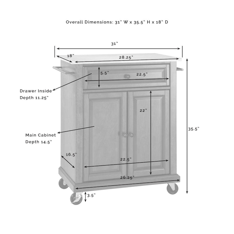 Portable Granite Top Kitchen Cart - 31W x 18D x 35.5H