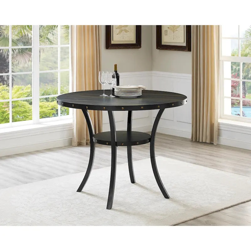 Roundhill Furniture Biony Dining Collection Espresso Wood Counter Height Nailhead Dining Table - Brown