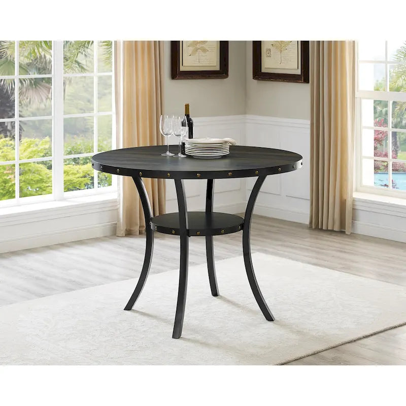 Roundhill Furniture Biony Dining Collection Espresso Wood Counter Height Nailhead Dining Table - Brown
