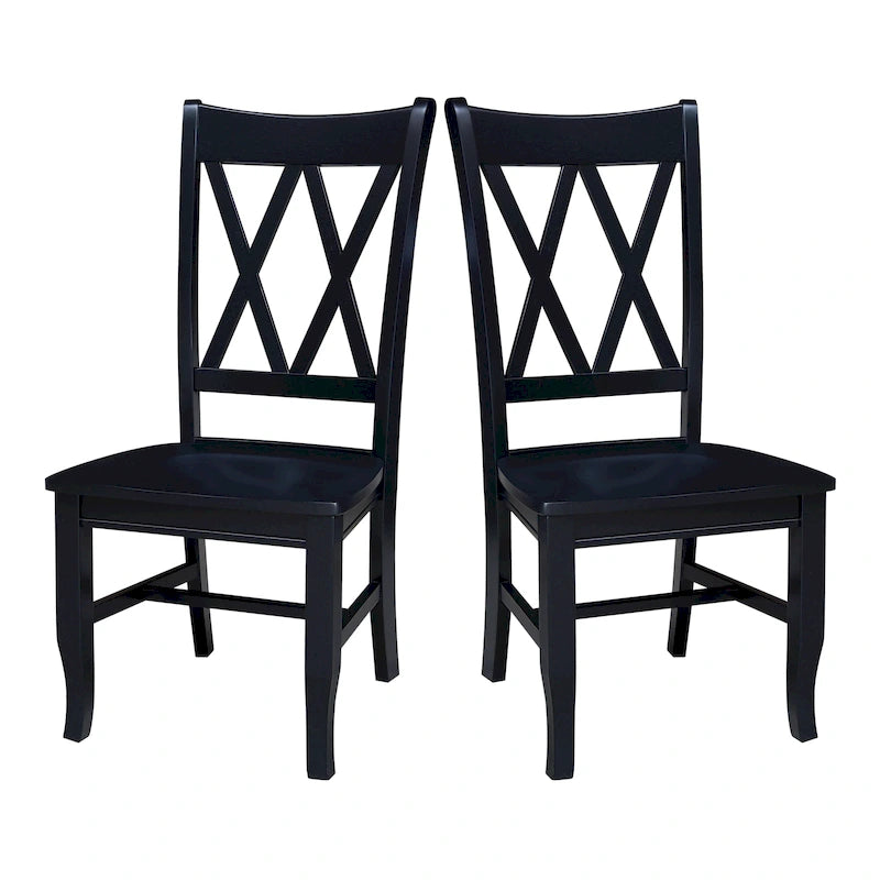 Double X-Back Solid Wood Chairs - Set of Two