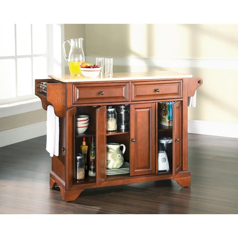 LaFayette Classic Cherry Natural Wood Top Kitchen Island - 18d x 51.5w x 36h