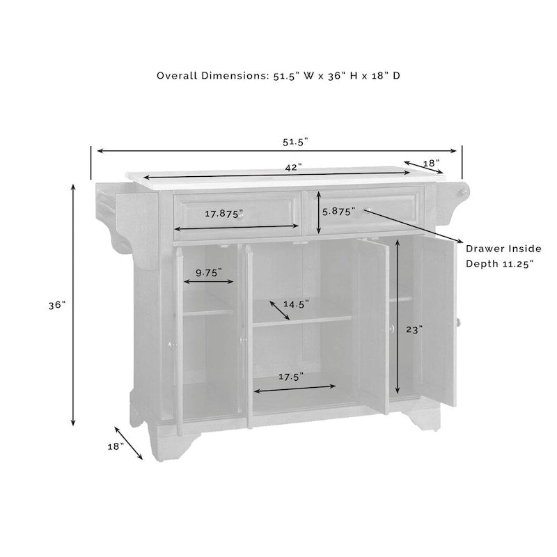 LaFayette Classic Cherry Natural Wood Top Kitchen Island - 18d x 51.5w x 36h