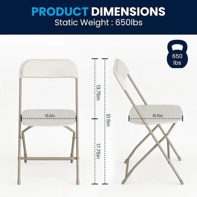 Plastic Folding Chair - 10 Pack 650LB Weight Capacity - Event Chair