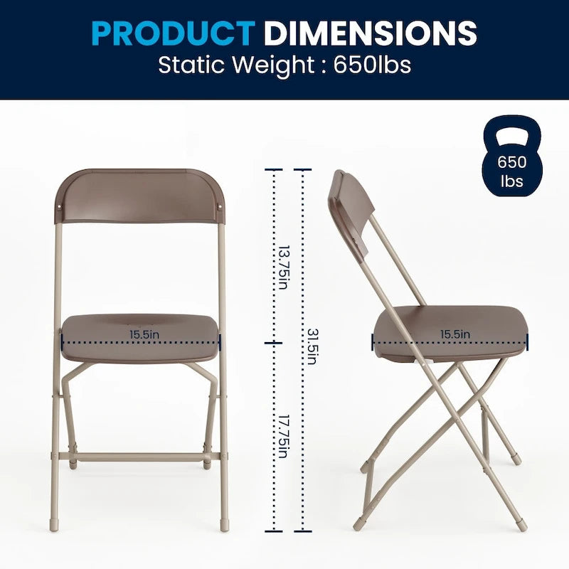 Plastic Folding Chair - 10 Pack 650LB Weight Capacity - Event Chair