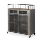 Udo Gray Metal & Brown Wood Top Bar Cart - 16.5L x 35.4W x 40.7H