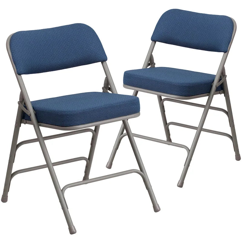 2 Pack Curved Triple Braced & Hinged Fabric Upholstered Metal Folding Chair