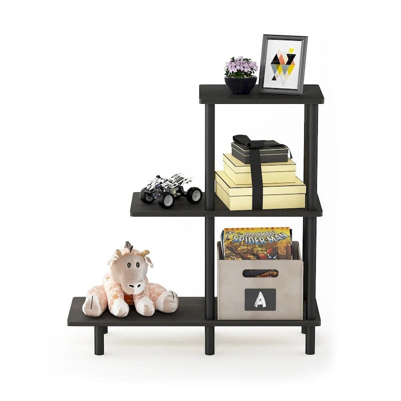 Furinno Turn-N-Tube 3-Tier Sofa Side Table Tall, Espresso/Black