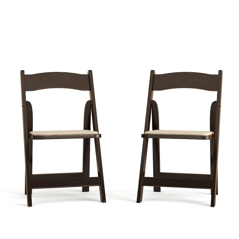 Wood Folding Chair with Vinyl Padded Seat (Set of 2)