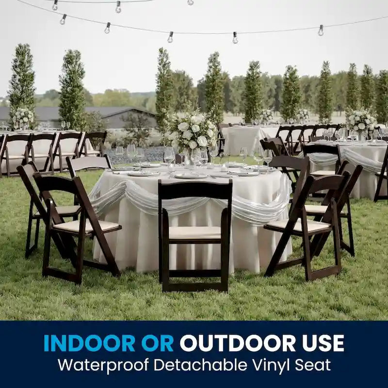 Wood Folding Chair with Vinyl Padded Seat (Set of 2)