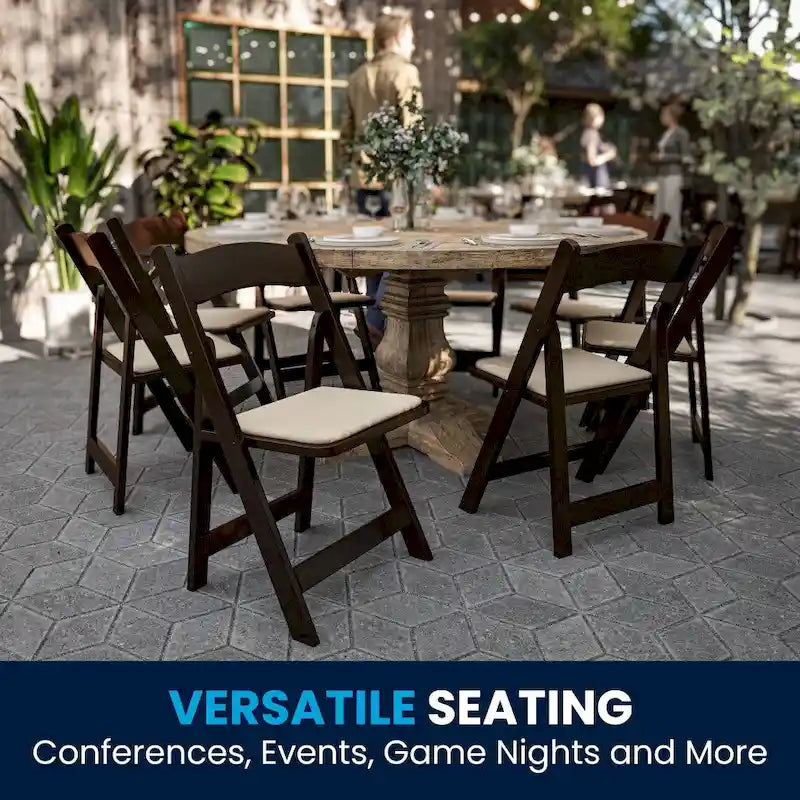 Wood Folding Chair with Vinyl Padded Seat (Set of 2)